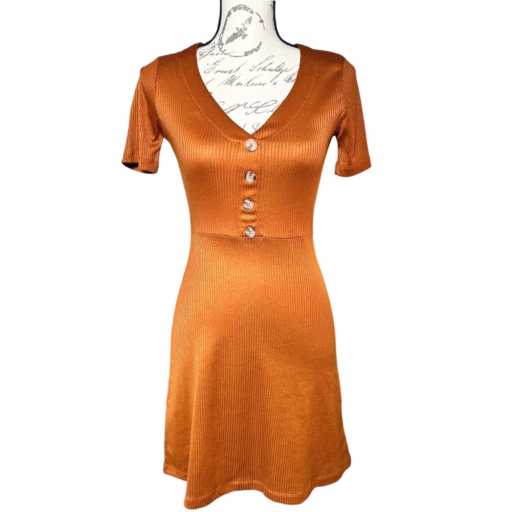 Hyped Unicorn Ribbed Button-Front Dress - Flattering & Trendy, Size S